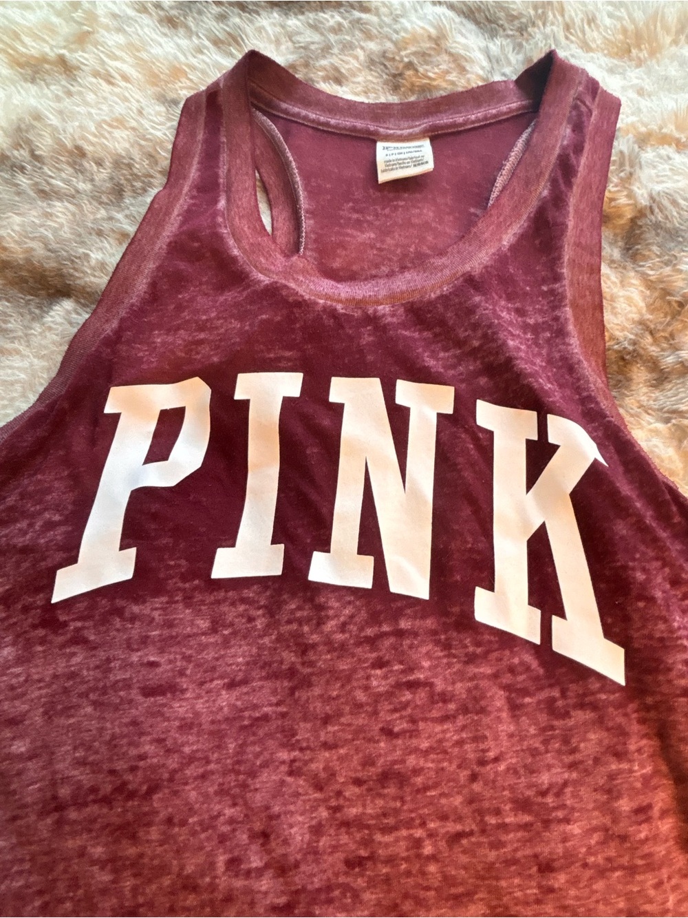 PINK Victoria's Secret Washed Burgundy Tank with White Label - Picture 6 of 7
